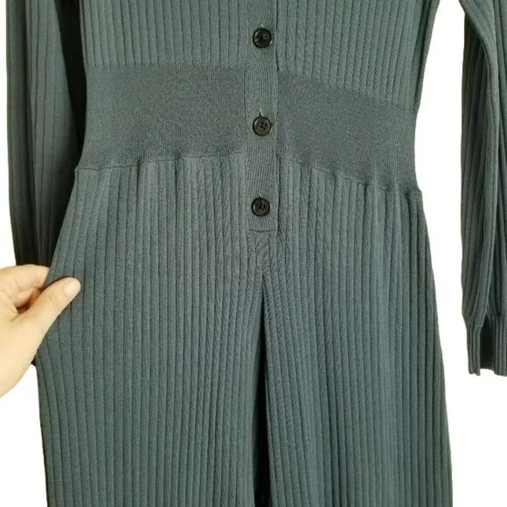 J.Crew NWT Blue Ribbed Cropped Jumpsuit Stretchy Knit Button Up Closure‎ 2022 M